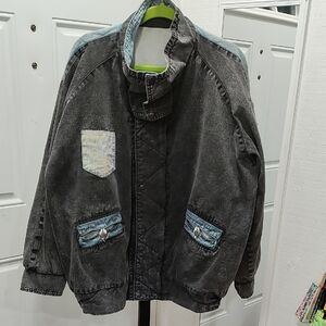 Stylish Vintage Black and Blue Jean Jacket